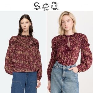 SEA NEW YORK Giulia Print Button Down Top Floral Print V-Neck Blouse XXS